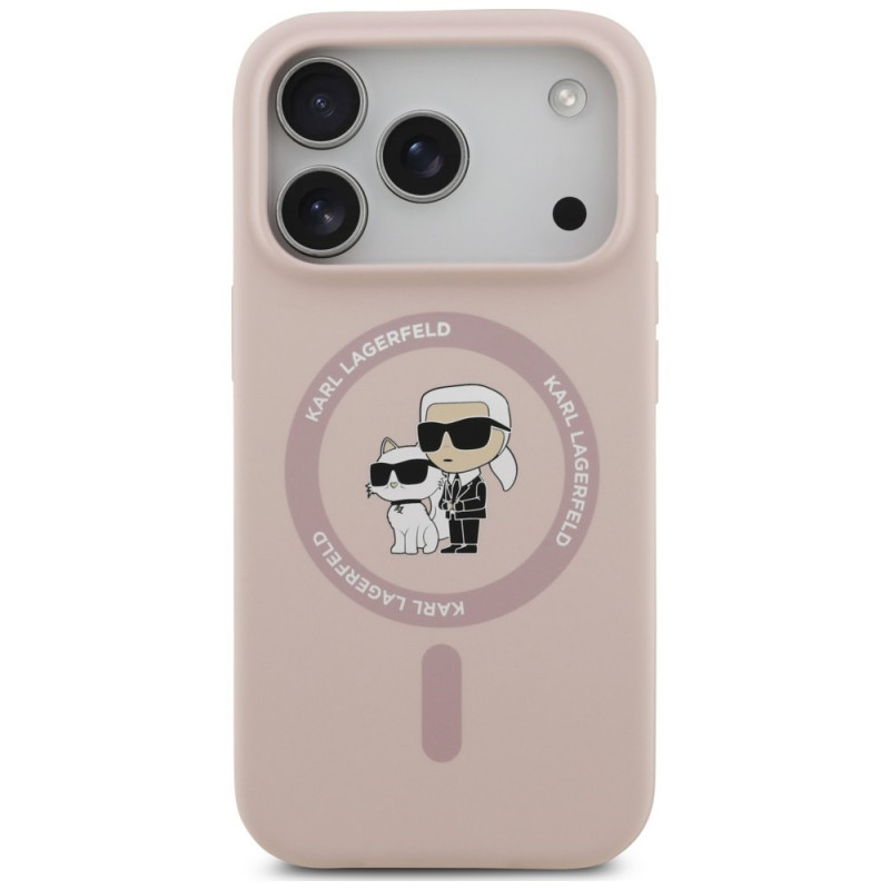 Karl Lagerfeld silikoninis Karl&Choupette Ring MagSafe dėklas, skirtas Apple iPhone 18 Pro / 17 Pro, juodas