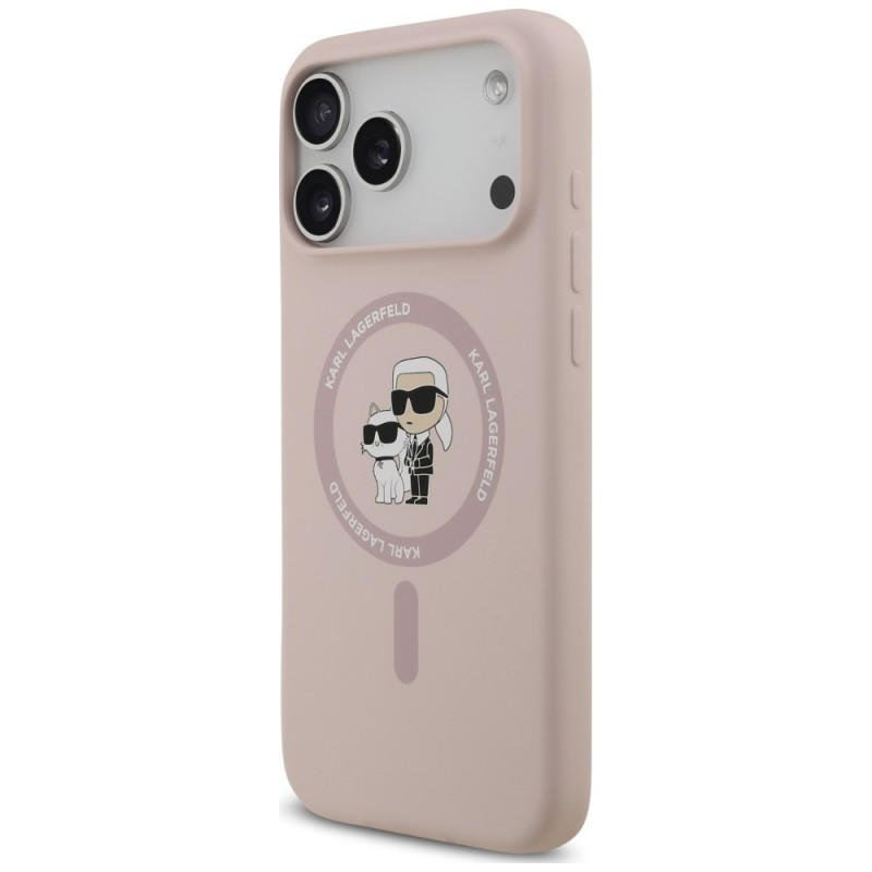 Karl Lagerfeld silikoninis Karl&Choupette Ring MagSafe dėklas, skirtas Apple iPhone 18 Pro Max / 17 Pro Max, rožinis