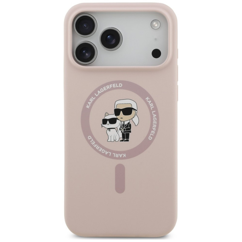 Karl Lagerfeld silikoninis Karl&Choupette Ring MagSafe dėklas, skirtas Apple iPhone 18 Pro Max / 17 Pro Max, rožinis