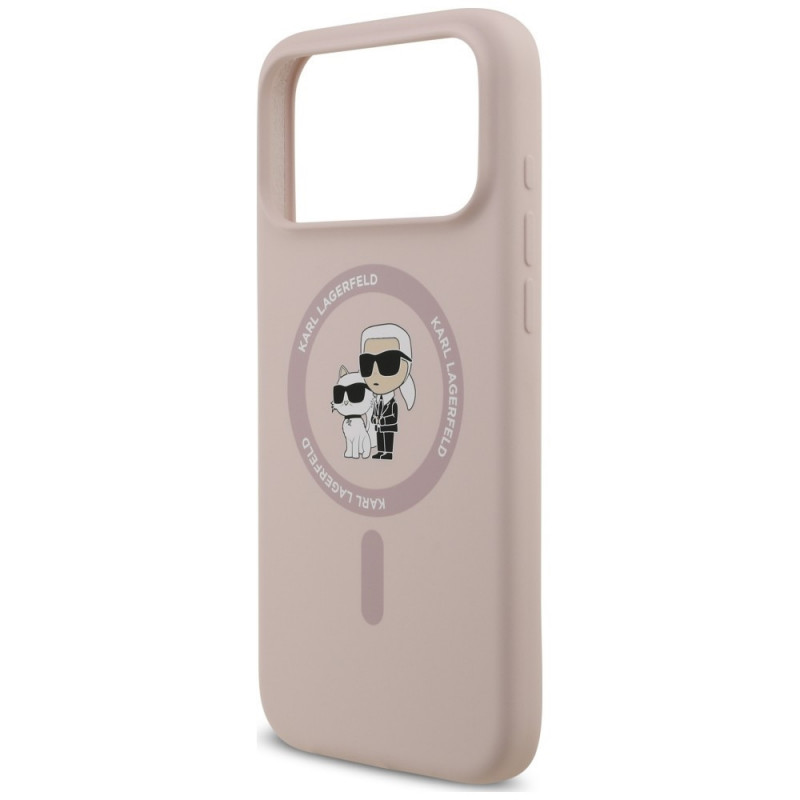 Karl Lagerfeld silikoninis Karl&Choupette Ring MagSafe dėklas, skirtas Apple iPhone 18 Pro Max / 17 Pro Max, rožinis