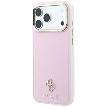 Guess Guess Saffiano Small 4G & Classic Logo MagSafe dėklas, skirtas Apple iPhone 18 Pro / 17 Pro, rožinis