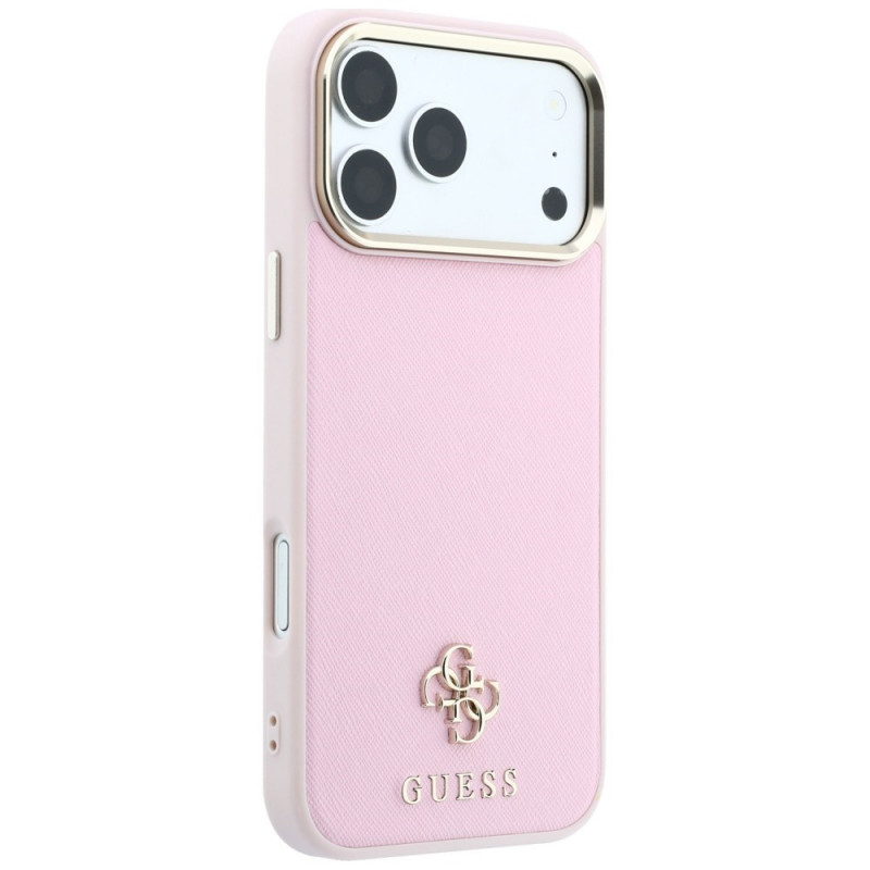 Guess Guess Saffiano Small 4G & Classic Logo MagSafe dėklas, skirtas Apple iPhone 18 Pro / 17 Pro, rožinis