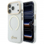 Guess Guess IML Script Metal MagSafe dėklas, skirtas Apple iPhone 18 Pro Max / 17 Pro Max, permatomas