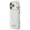 Guess Guess IML Script Metal MagSafe dėklas, skirtas Apple iPhone 18 Pro Max / 17 Pro Max, permatomas
