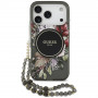 Guess IML Flowers Pearl Strap MagSafe dėklas, skirtas Apple iPhone 18 Pro / 17 Pro, juodas