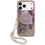 Guess Guess IML Flowers Pearl Strap MagSafe dėklas, skirtas Apple iPhone 18 Pro / 17 Pro, rožinis