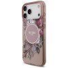 Guess Guess IML Flowers Pearl Strap MagSafe dėklas, skirtas Apple iPhone 18 Pro / 17 Pro, rožinis