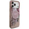 Guess Guess IML Flowers Pearl Strap MagSafe dėklas, skirtas Apple iPhone 18 Pro / 17 Pro, rožinis