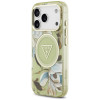 Guess IML Glitter Flowers Triangle MagSafe dėklas, skirtas Apple iPhone 18 Pro Max / 17 Pro Max, žalias
