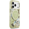 Guess IML Glitter Flowers Triangle MagSafe dėklas, skirtas Apple iPhone 18 Pro Max / 17 Pro Max, žalias