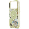 Guess IML Glitter Flowers Triangle MagSafe dėklas, skirtas Apple iPhone 18 Pro Max / 17 Pro Max, žalias