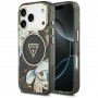 Guess Guess IML Glitter Flowers Triangle MagSafe dėklas, skirtas Apple iPhone 18 Pro Max / 17 Pro Max, juodas