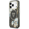 Guess Guess IML Glitter Flowers Triangle MagSafe dėklas, skirtas Apple iPhone 18 Pro Max / 17 Pro Max, juodas
