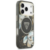 Guess Guess IML Glitter Flowers Triangle MagSafe dėklas, skirtas Apple iPhone 18 Pro Max / 17 Pro Max, juodas