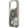 Guess Guess IML Glitter Flowers Triangle MagSafe dėklas, skirtas Apple iPhone 18 Pro Max / 17 Pro Max, juodas