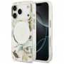 Guess Guess IML Glitter Flowers Triangle MagSafe dėklas, skirtas Apple iPhone 18 Pro Max / 17 Pro Max, baltas