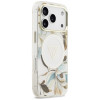 Guess Guess IML Glitter Flowers Triangle MagSafe dėklas, skirtas Apple iPhone 18 Pro Max / 17 Pro Max, baltas
