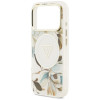 Guess Guess IML Glitter Flowers Triangle MagSafe dėklas, skirtas Apple iPhone 18 Pro Max / 17 Pro Max, baltas