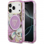 Guess IML Glitter Flowers Triangle MagSafe dėklas, skirtas Apple iPhone 18 Pro Max / 17 Pro Max, purpurinis