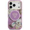Guess IML Glitter Flowers Triangle MagSafe dėklas, skirtas Apple iPhone 18 Pro Max / 17 Pro Max, purpurinis