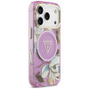 Guess IML Glitter Flowers Triangle MagSafe dėklas, skirtas Apple iPhone 18 Pro Max / 17 Pro Max, purpurinis