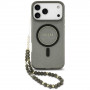 Guess IML Glitter Pearl Strap MagSafe dėklas, skirtas Apple iPhone 18 Pro / 17 Pro, juodas