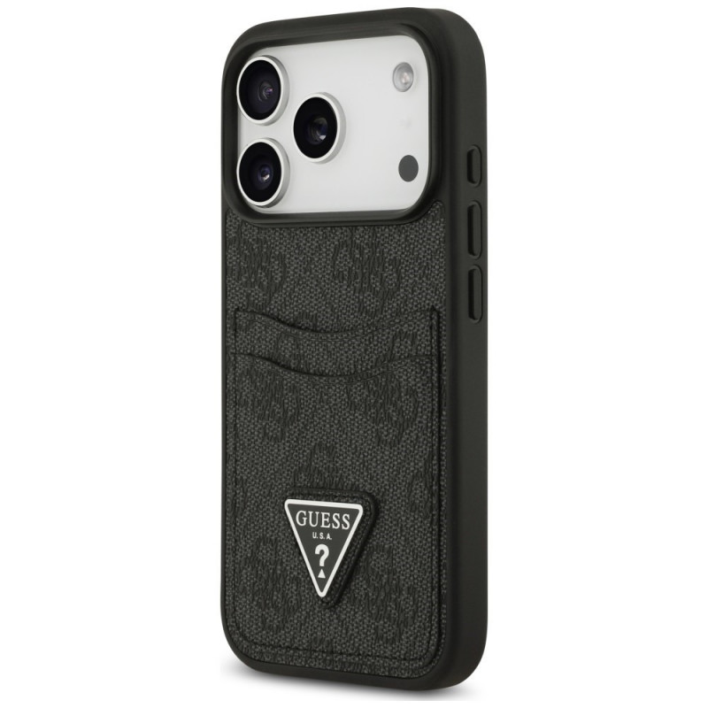 Guess 4G Double Card Triangle dėklas, skirtas Apple iPhone 18 Pro / 17 Pro, juodas