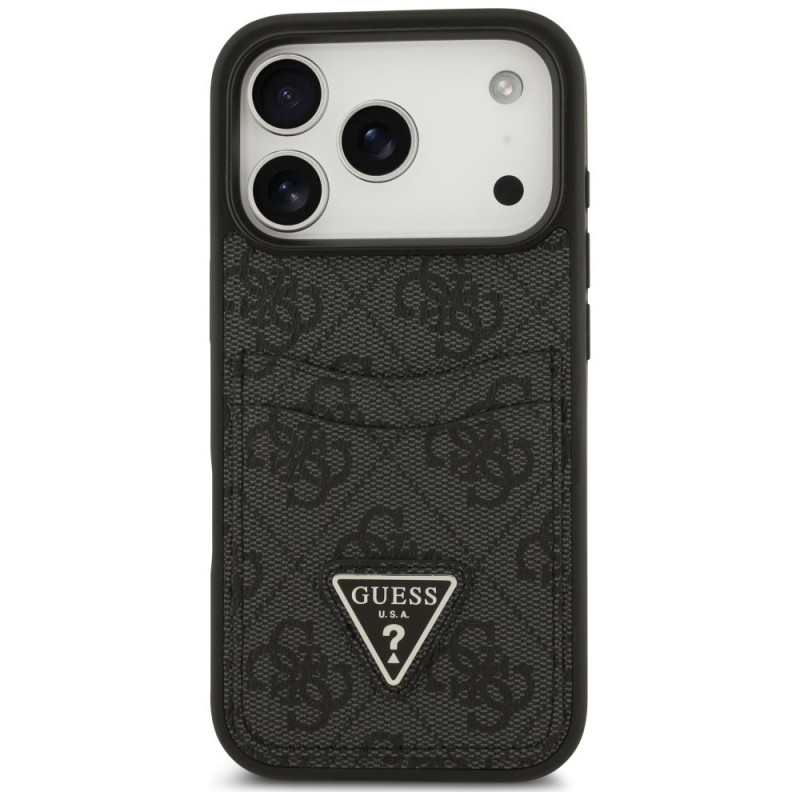 Guess 4G Double Card Triangle dėklas, skirtas Apple iPhone 18 Pro / 17 Pro, juodas