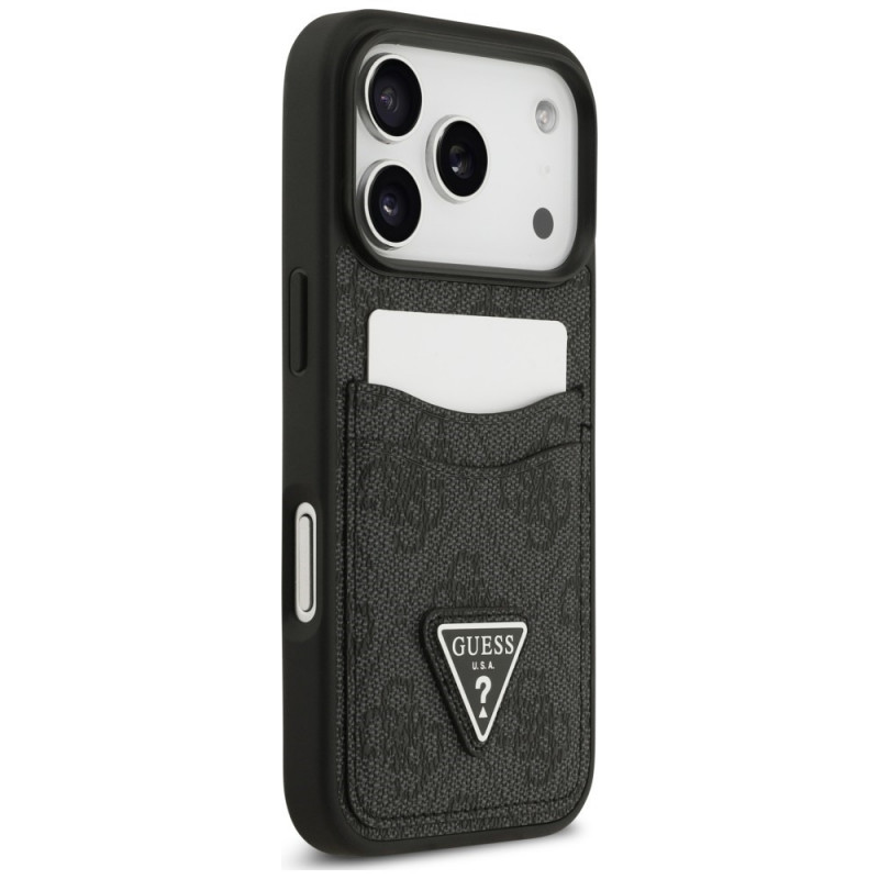 Guess 4G Double Card Triangle dėklas, skirtas Apple iPhone 18 Pro / 17 Pro, juodas