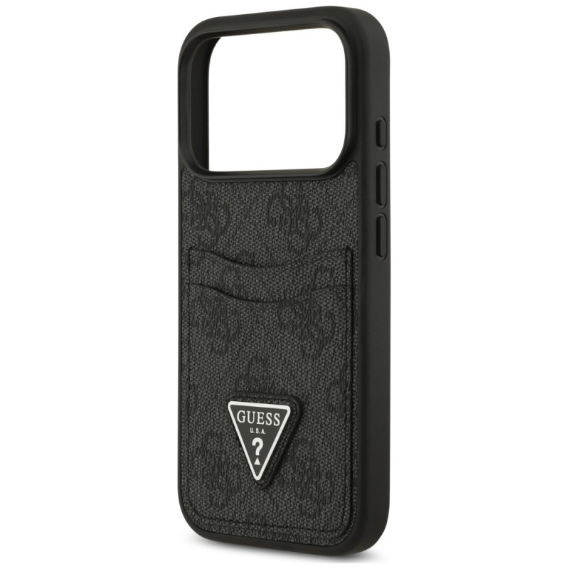 Guess 4G Double Card Triangle dėklas, skirtas Apple iPhone 18 Pro / 17 Pro, juodas