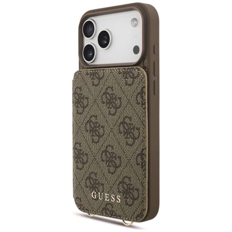 Guess 4G Cardslots & Magnetic Closure Crossbody dėklas, skirtas Apple iPhone 18 Pro Max / 17 Pro Max, rudas