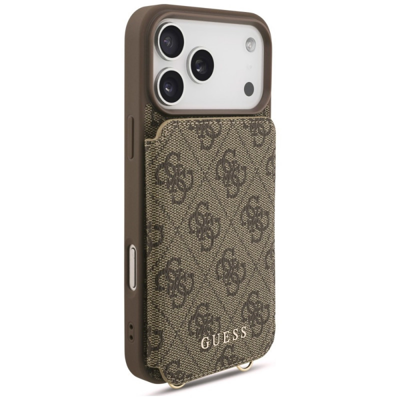 Guess 4G Cardslots & Magnetic Closure Crossbody dėklas, skirtas Apple iPhone 18 Pro Max / 17 Pro Max, rudas