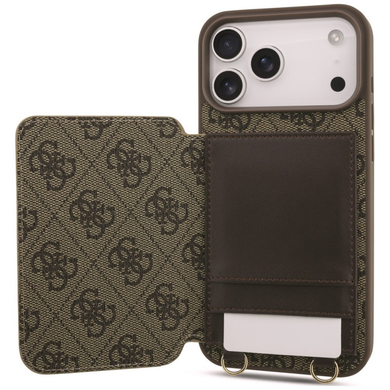 Guess 4G Cardslots & Magnetic Closure Crossbody dėklas, skirtas Apple iPhone 18 Pro Max / 17 Pro Max, rudas