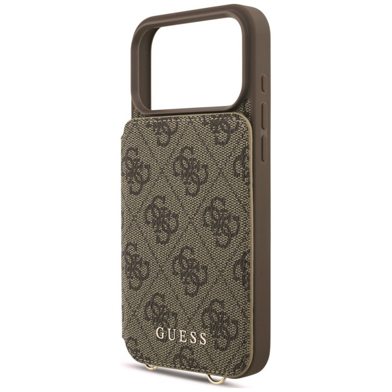 Guess 4G Cardslots & Magnetic Closure Crossbody dėklas, skirtas Apple iPhone 18 Pro Max / 17 Pro Max, rudas
