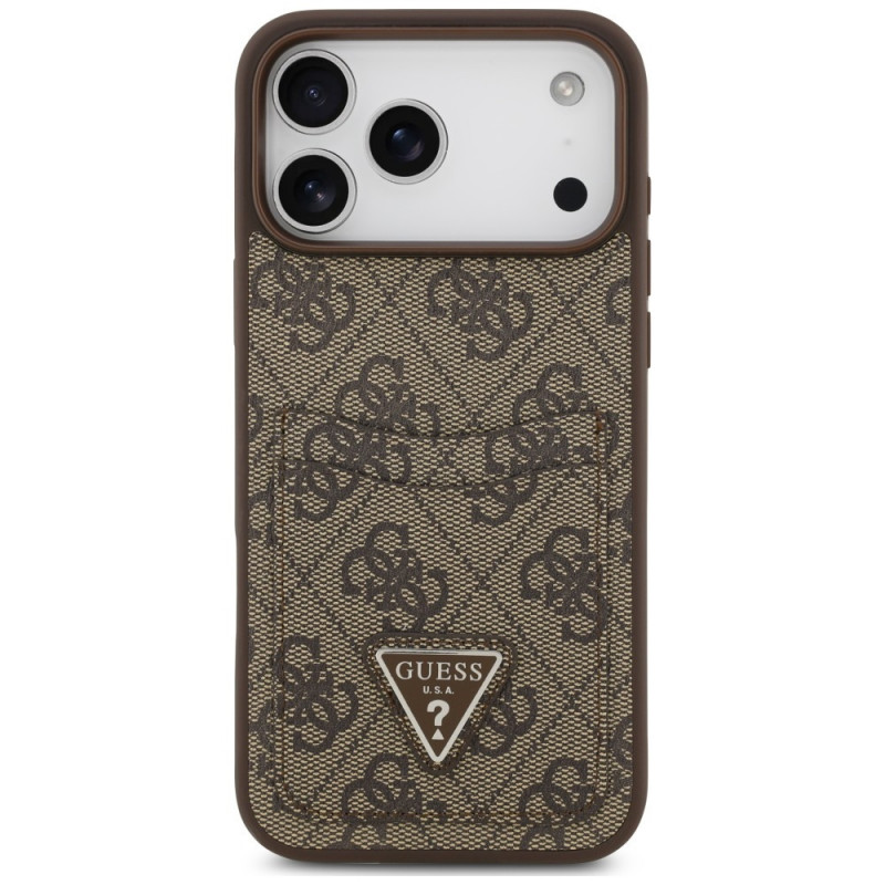 Guess 4G Double Card Triangle dėklas, skirtas Apple iPhone 18 Pro Max / 17 Pro Max, rudas