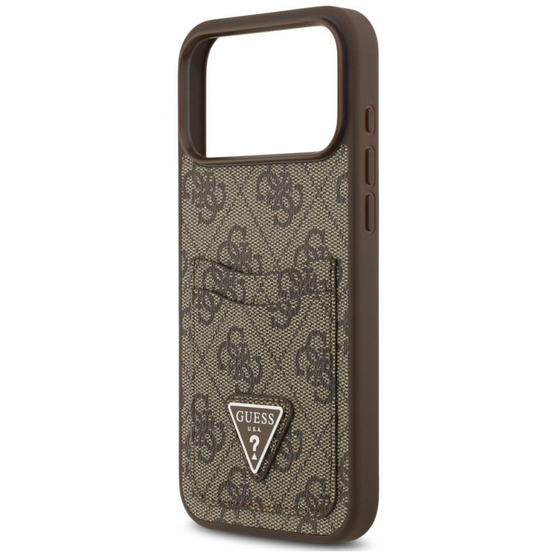Guess 4G Double Card Triangle dėklas, skirtas Apple iPhone 18 Pro Max / 17 Pro Max, rudas