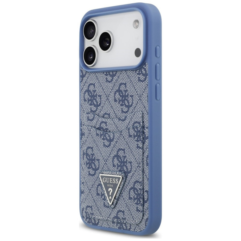 Guess 4G Double Card Triangle dėklas, skirtas Apple iPhone 18 Pro Max / 17 Pro Max, mėlynas
