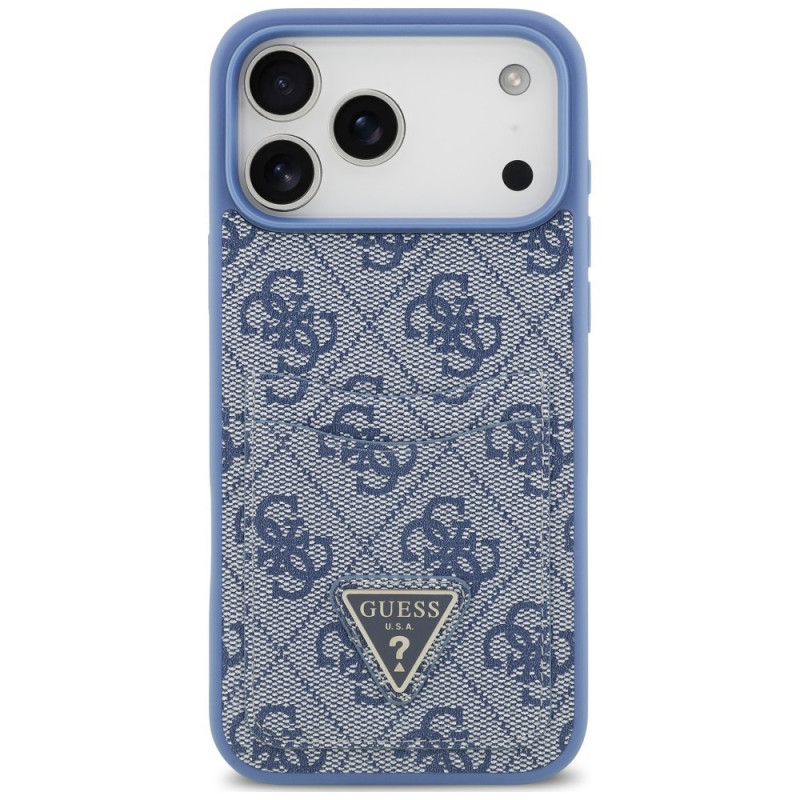 Guess 4G Double Card Triangle dėklas, skirtas Apple iPhone 18 Pro Max / 17 Pro Max, mėlynas