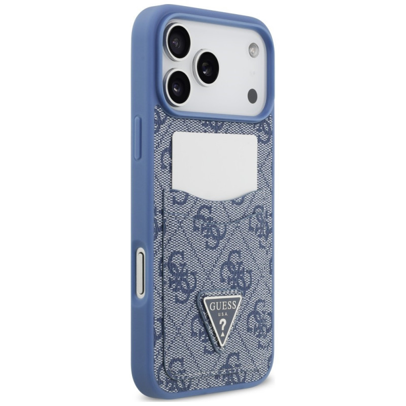 Guess 4G Double Card Triangle dėklas, skirtas Apple iPhone 18 Pro Max / 17 Pro Max, mėlynas