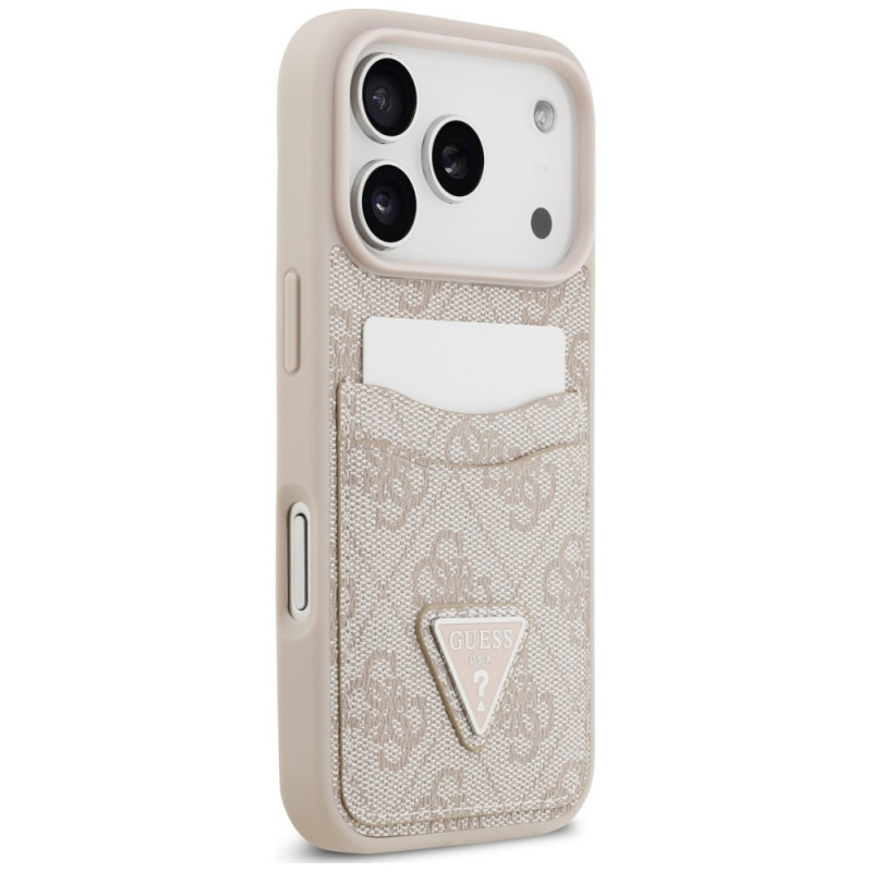 Guess 4G Double Card Triangle dėklas, skirtas Apple iPhone 18 Pro / 17 Pro, rožinis