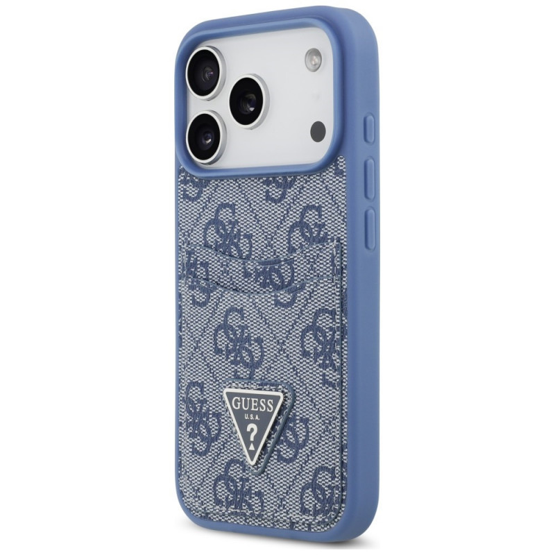 Guess 4G Double Card Triangle dėklas, skirtas Apple iPhone 18 Pro / 17 Pro, mėlynas