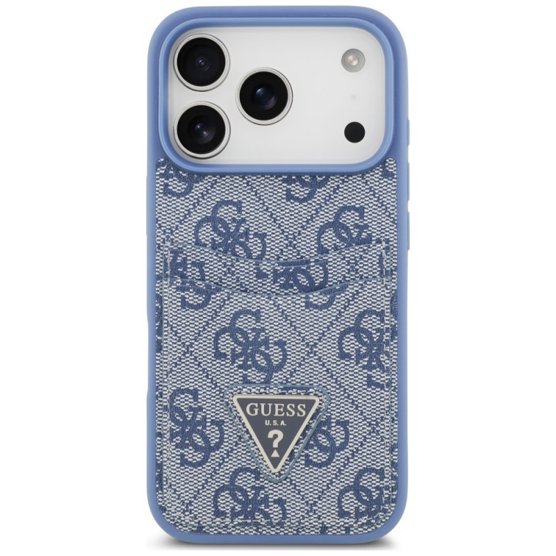 Guess 4G Double Card Triangle dėklas, skirtas Apple iPhone 18 Pro / 17 Pro, mėlynas