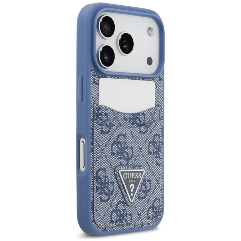 Guess 4G Double Card Triangle dėklas, skirtas Apple iPhone 18 Pro / 17 Pro, mėlynas