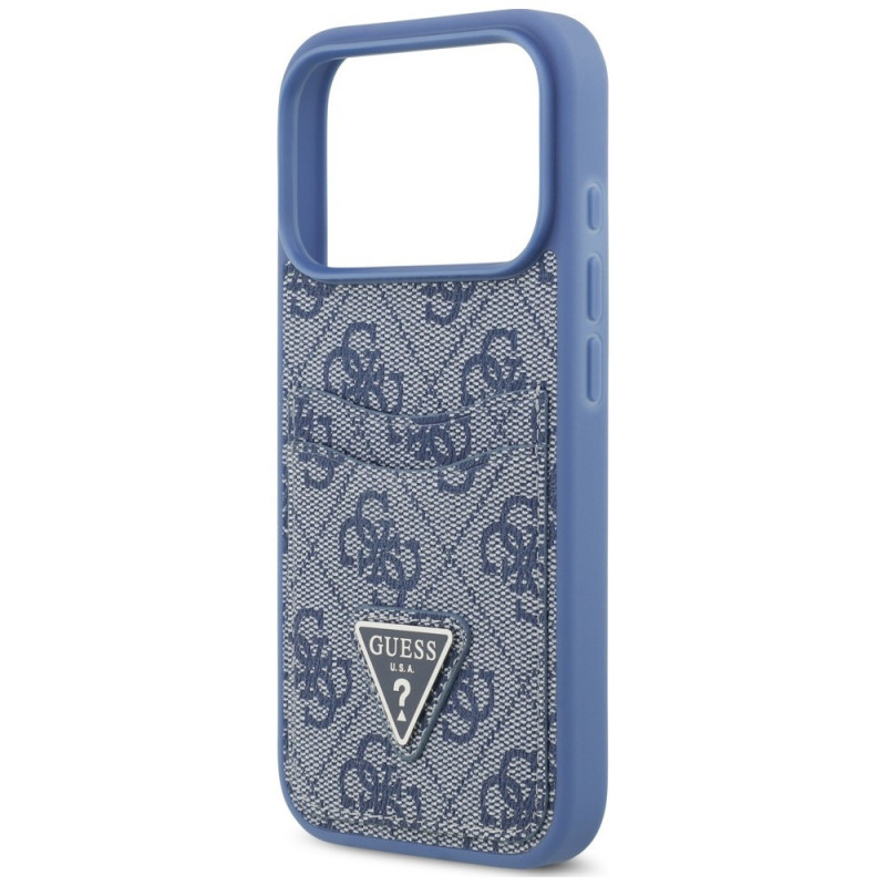 Guess 4G Double Card Triangle dėklas, skirtas Apple iPhone 18 Pro / 17 Pro, mėlynas
