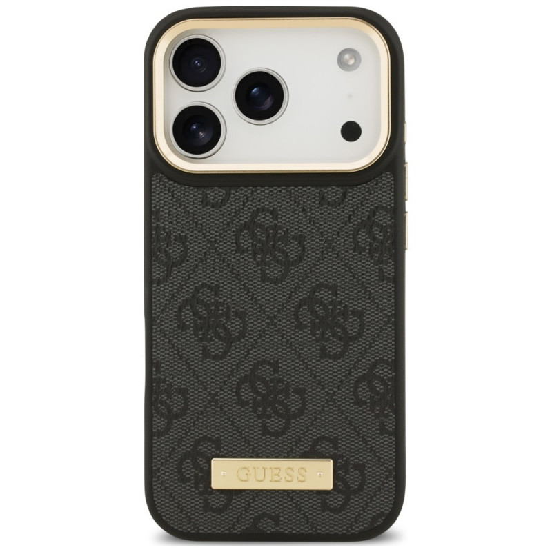 Guess Guess 4G Logo Plate MagSafe dėklas, skirtas Apple iPhone 18 Pro / 17 Pro, juodas