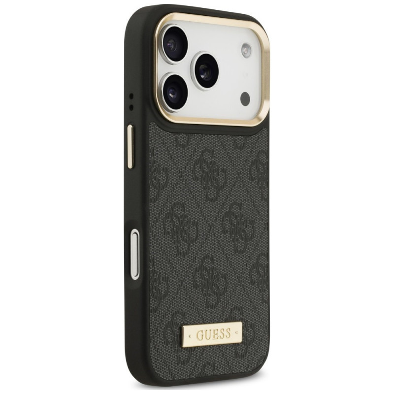 Guess Guess 4G Logo Plate MagSafe dėklas, skirtas Apple iPhone 18 Pro / 17 Pro, juodas