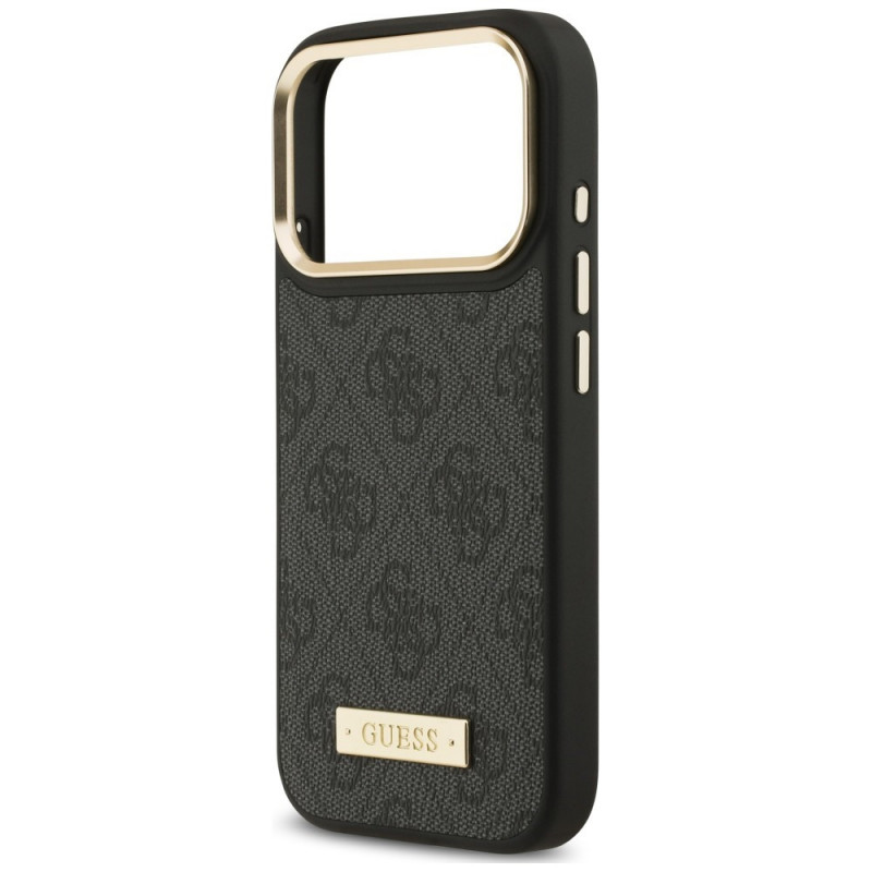 Guess Guess 4G Logo Plate MagSafe dėklas, skirtas Apple iPhone 18 Pro / 17 Pro, juodas
