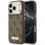 Guess Guess 4G Logo Plate MagSafe dėklas, skirtas Apple iPhone 18 Pro / 17 Pro, rudas