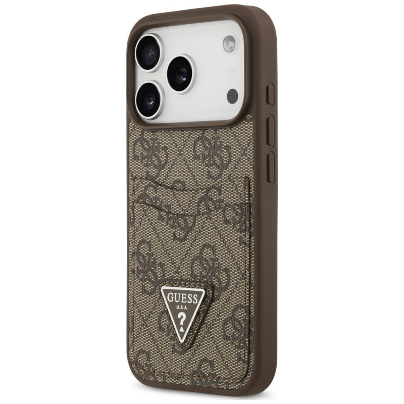 Guess 4G Double Card Triangle dėklas, skirtas Apple iPhone 18 Pro / 17 Pro, rudas