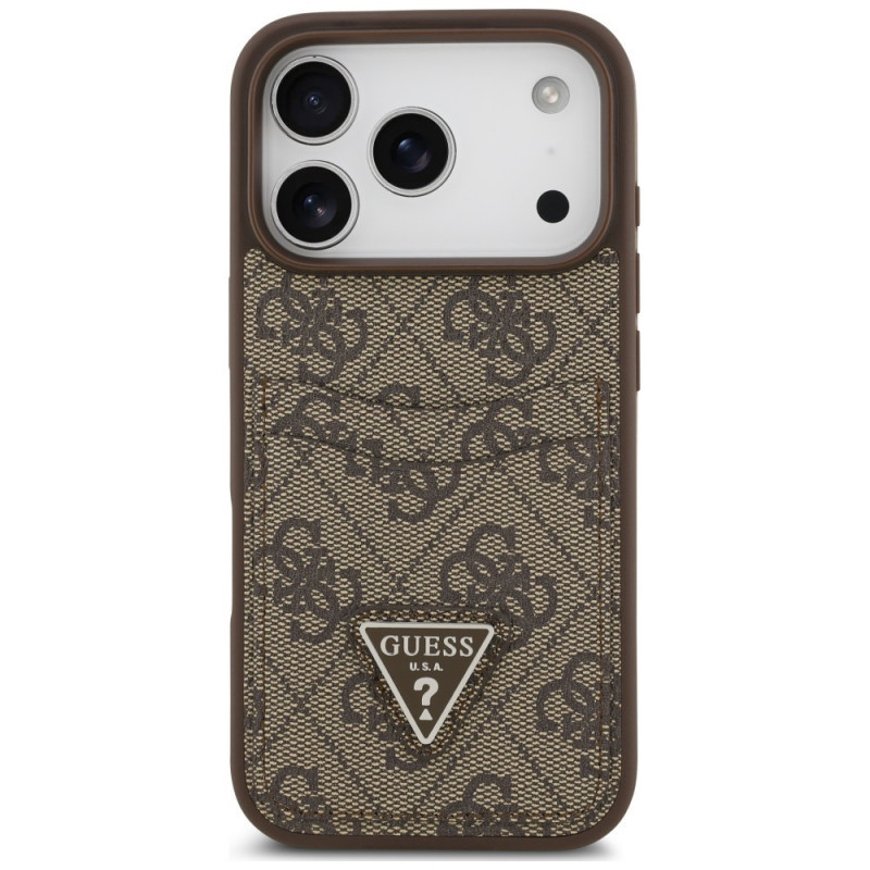 Guess 4G Double Card Triangle dėklas, skirtas Apple iPhone 18 Pro / 17 Pro, rudas